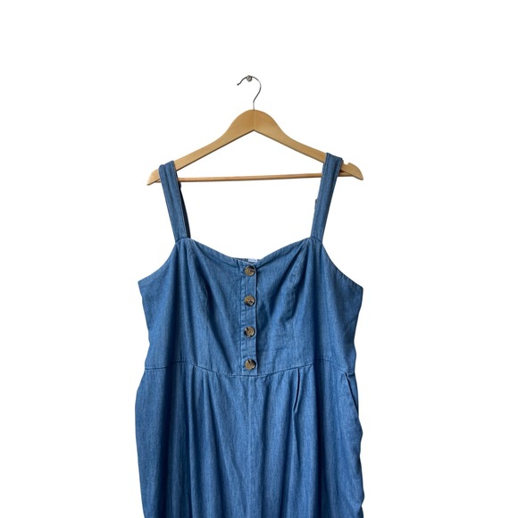 Old Navy Denim Jumpsuit XXL Petite Chambray Button Front Wide Leg Cropped - Picture 5 of 12